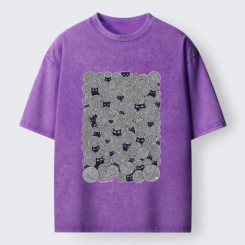 Black Cat Yarn T-Shirt for Casual