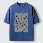 Kyoto-Lion Tiny Black Cats Hide In Yarn Balls Washed T-Shirt