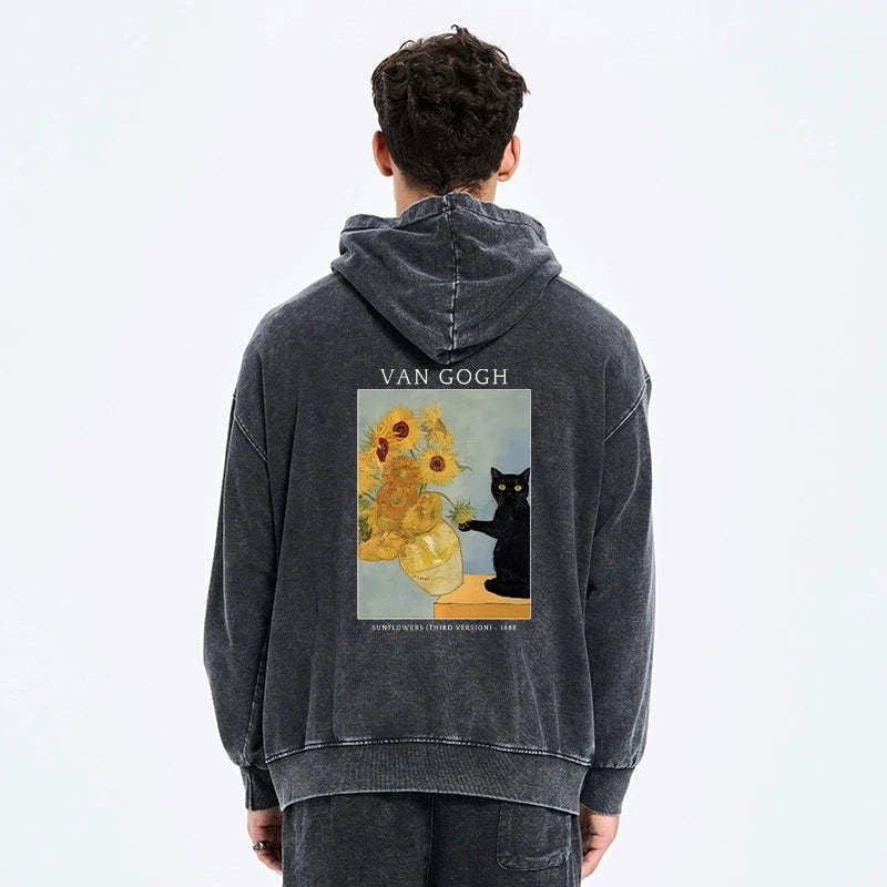 black cat sunflower hoodie for daily wear
