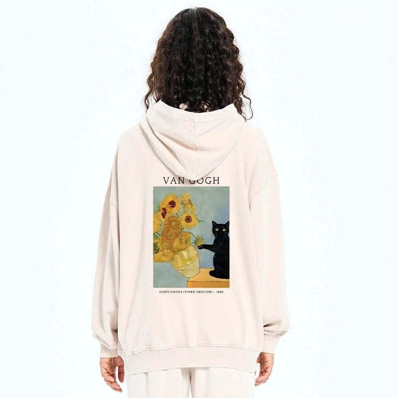 black cat sunflower hoodie for daily wear