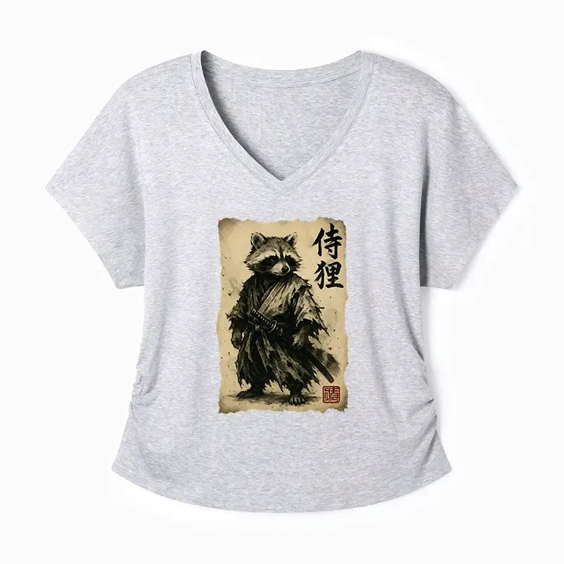 Trending Raccoon Samurai Dolman T-Shirt for Women