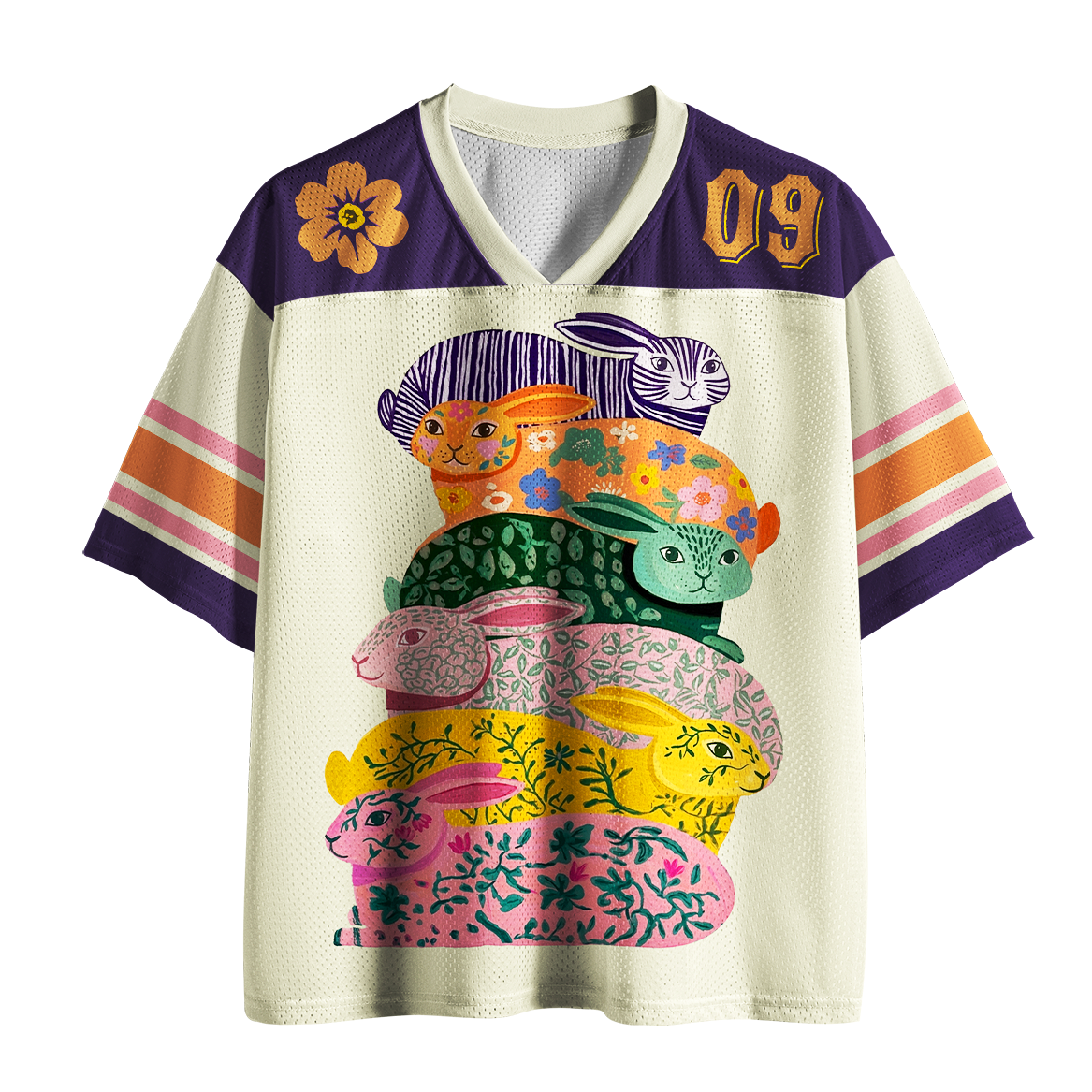 Kyoto-Lion Team Luck Stacked Floral Rabbits Mesh Jersey