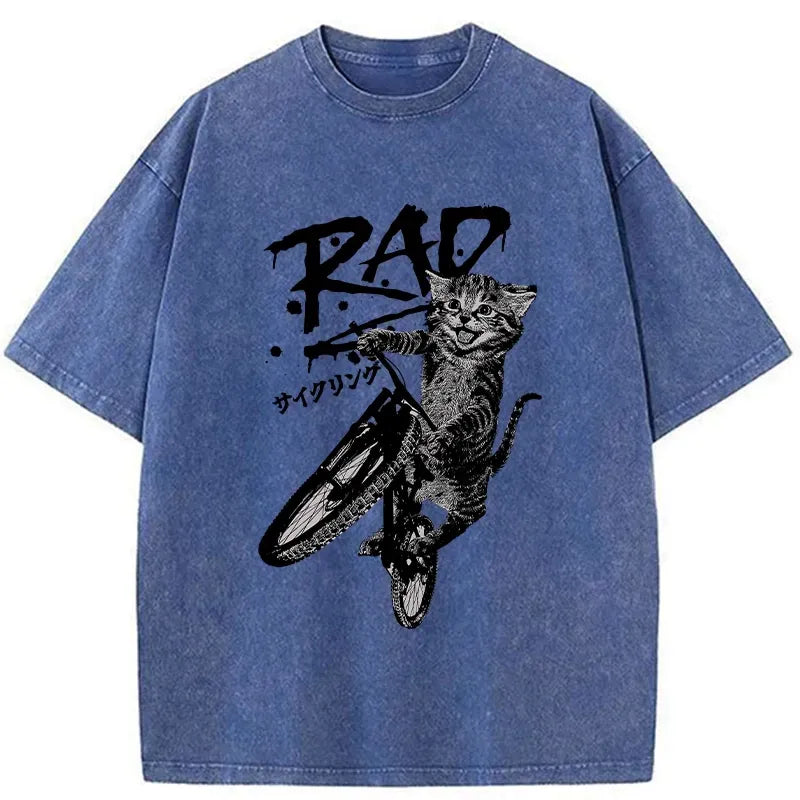 washed unisex cat t-shirt for daily wear