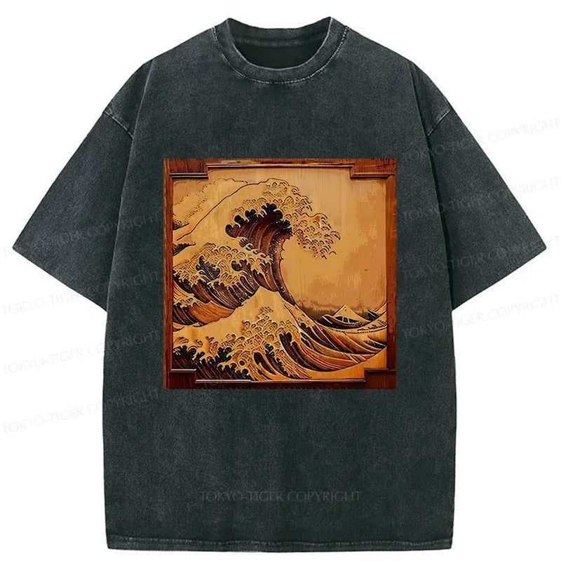 Washed Ukiyoe Lion T-Shirt for Summer