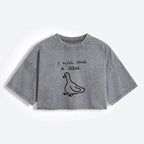 Kyoto-Lion Stupid Goose Funny Japan Retro Women's Washed Crop T-Shirt