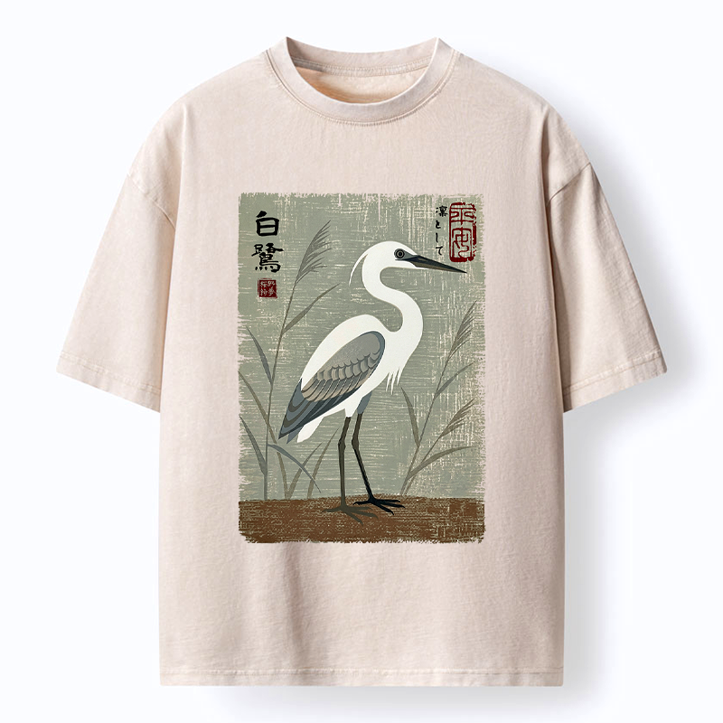 Kyoto-Lion Graceful Egret Vintage Washed T-Shirt