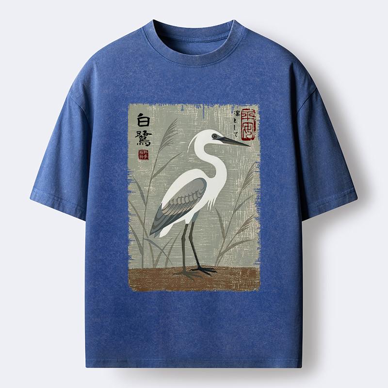 Ukiyo-e Graceful Egret Vintage T-Shirt