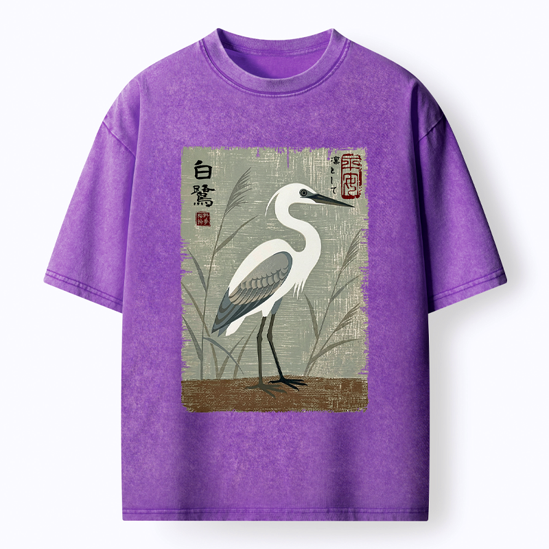 Kyoto-Lion Graceful Egret Vintage Washed T-Shirt