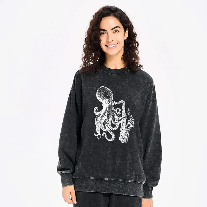 Japanese Octopus Saxophone Washed Sweatshirt