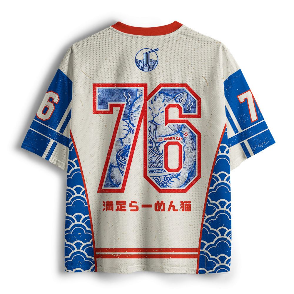 Japanese Ramen Cat Mesh Jersey Summer Style