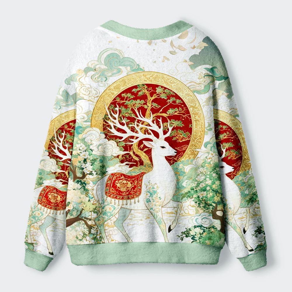 Kyoto-Lion Dunhuang Divine Deer Ugly Cardigan Sweater