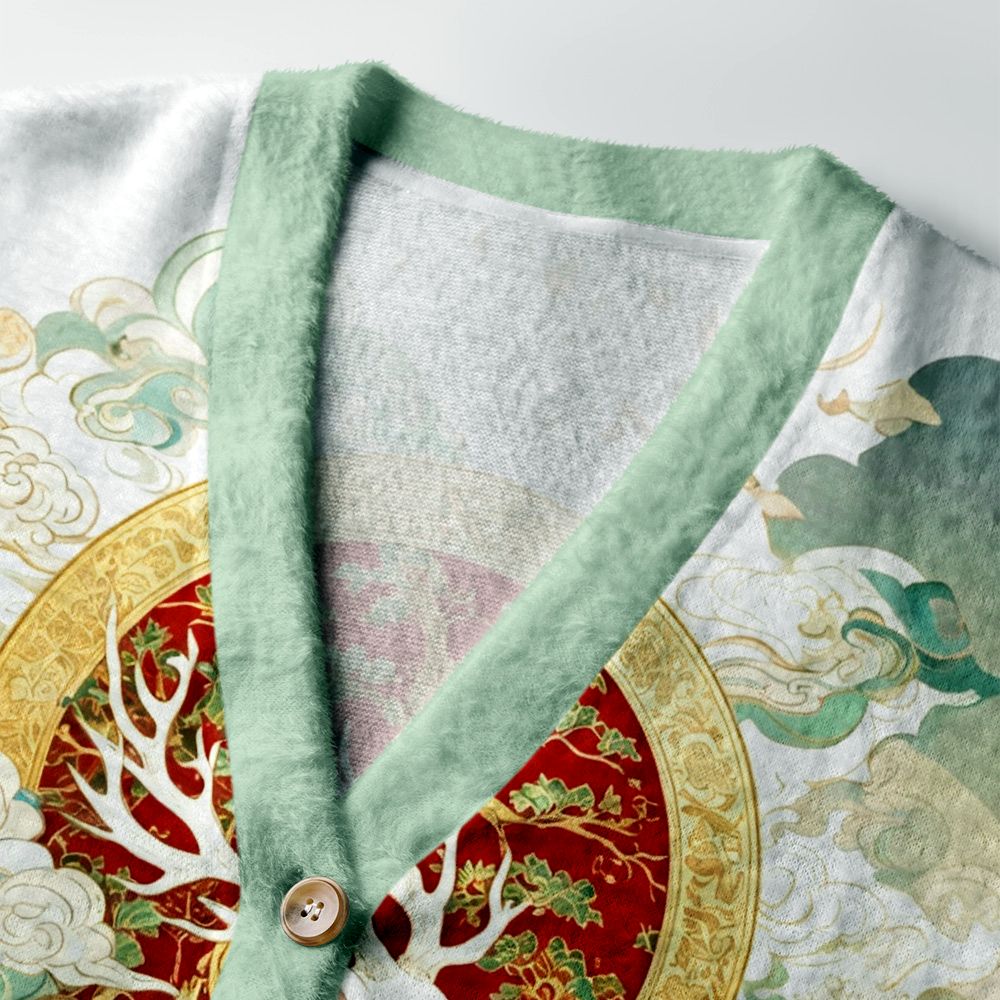 Kyoto-Lion Dunhuang Divine Deer Ugly Cardigan Sweater