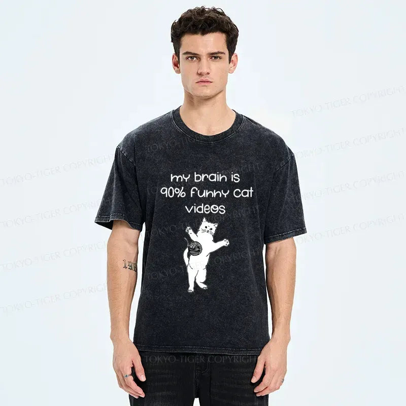 Kyoto-Lion Funny Cat Videos Washed T-Shirt