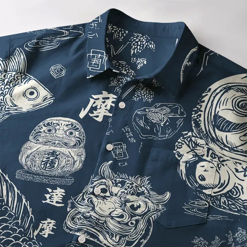 Japanese Koi Button-up Shirt for Summer
