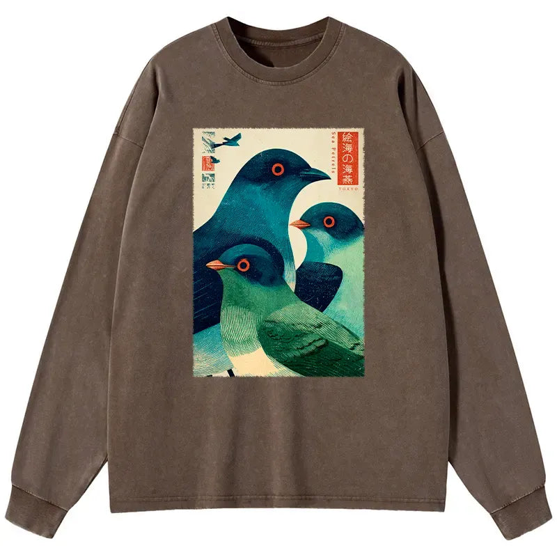 Kyoto-Lion Petrels Of The Painted Sea Washed Long Sleeve T-Shirt