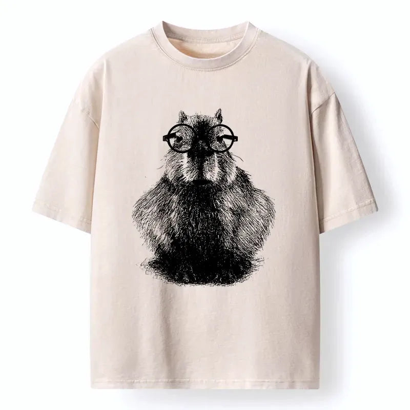Smart Capybara Washed T-Shirt for Daily Wear