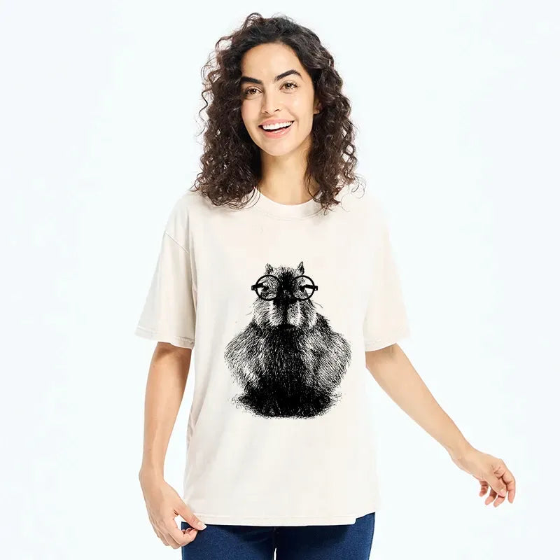 Smart Capybara Washed T-Shirt for Daily Wear