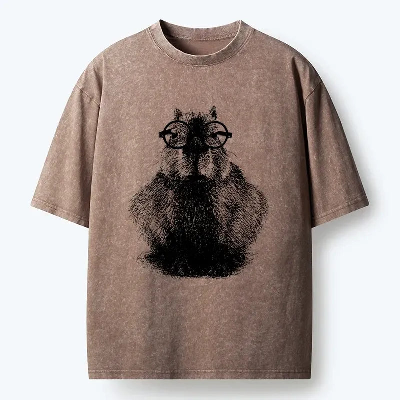 Smart Capybara Washed T-Shirt for Daily Wear