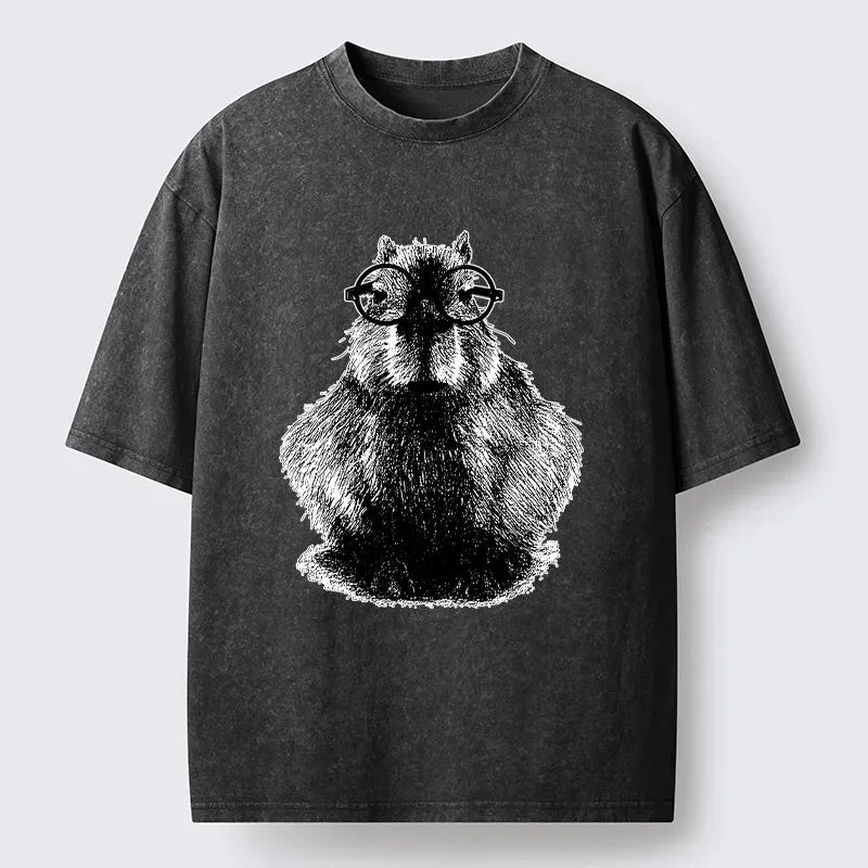 Smart Capybara Washed T-Shirt for Daily Wear