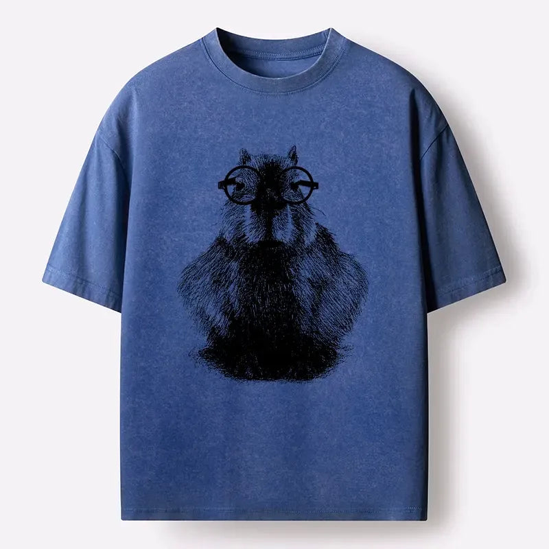 Smart Capybara Washed T-Shirt for Daily Wear