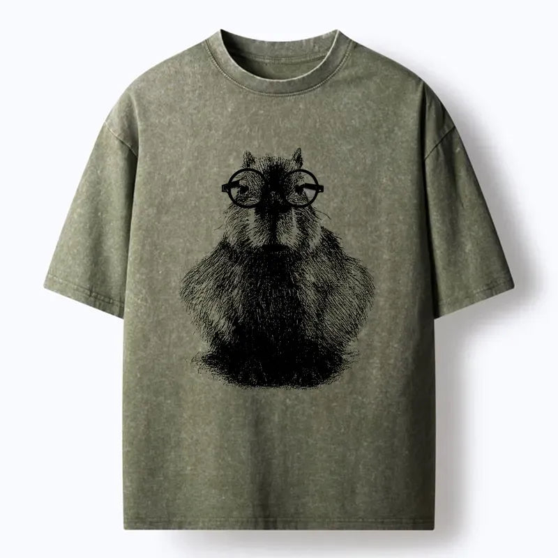 Smart Capybara Washed T-Shirt for Daily Wear