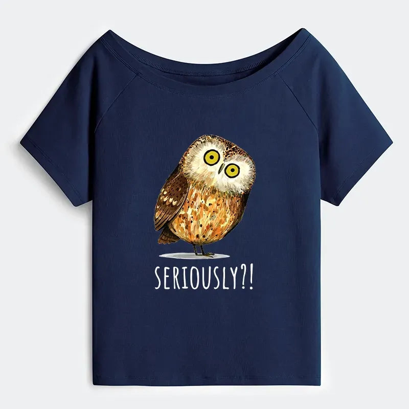 Owl Meme Art Off Shoulder T-Shirt