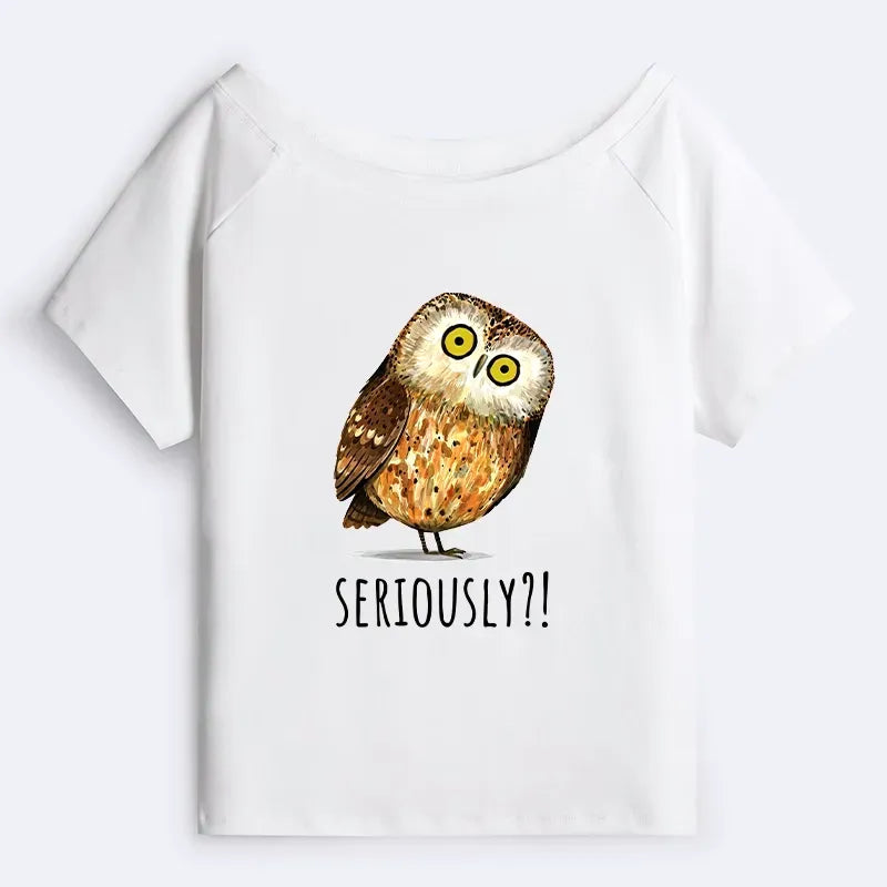 Owl Meme Art Off Shoulder T-Shirt