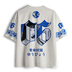 Kyoto-Lion Yokai Cat Beneath Blue Umbrella Mesh Jersey