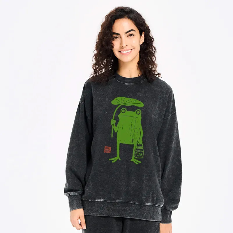 Japanese Frog Sweatshirt for Rainy Day