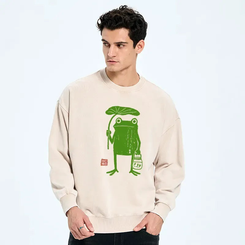 Japanese Frog Sweatshirt for Rainy Day