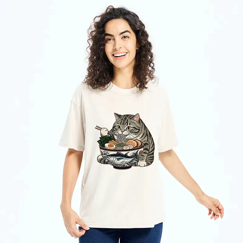 Fat Cat Ramen T-Shirt for Daily Wear