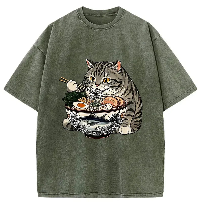 Fat Cat Ramen T-Shirt for Daily Wear