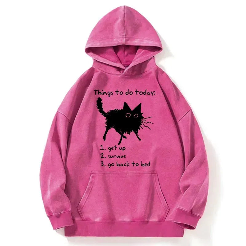 Kyoto-Lion Lazy Cat Survive Day Funny Meme Washed Hoodie