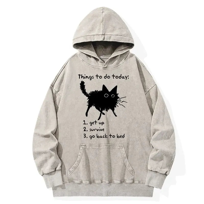 Lazy Cat Washed Hoodie for Streetwear