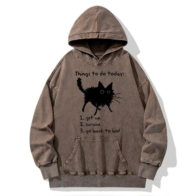 Kyoto-Lion Lazy Cat Survive Day Funny Meme Washed Hoodie