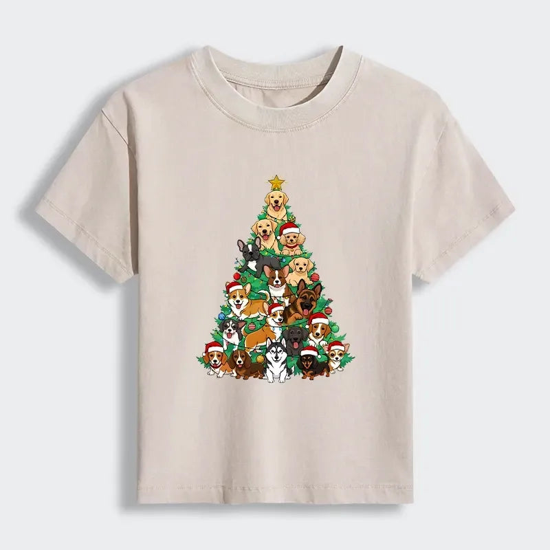 Kyoto-Lion Christmas Tree Dog Funny Women's Washed T-shirt