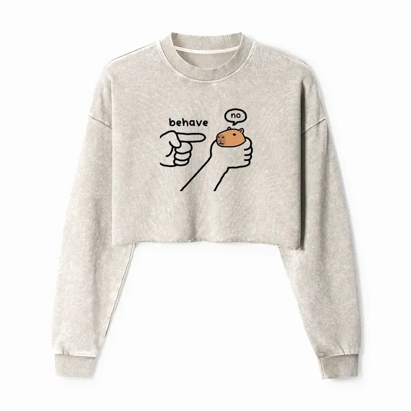 Capybara Washed Crop Sweatshirt for Women