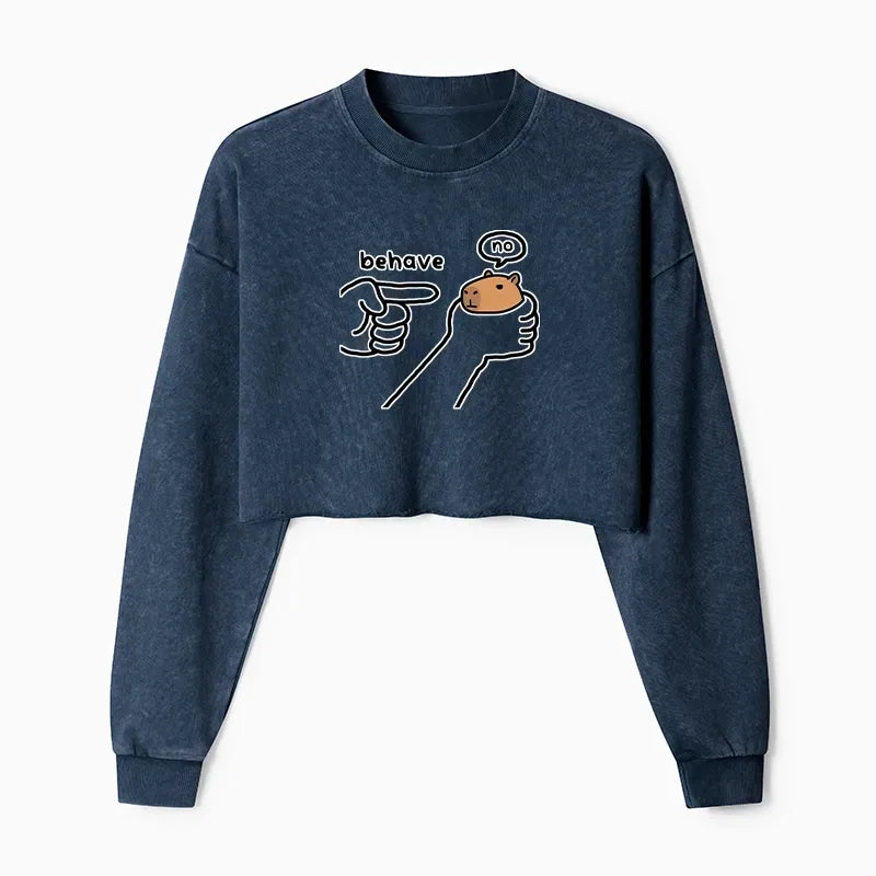 Capybara Washed Crop Sweatshirt for Women