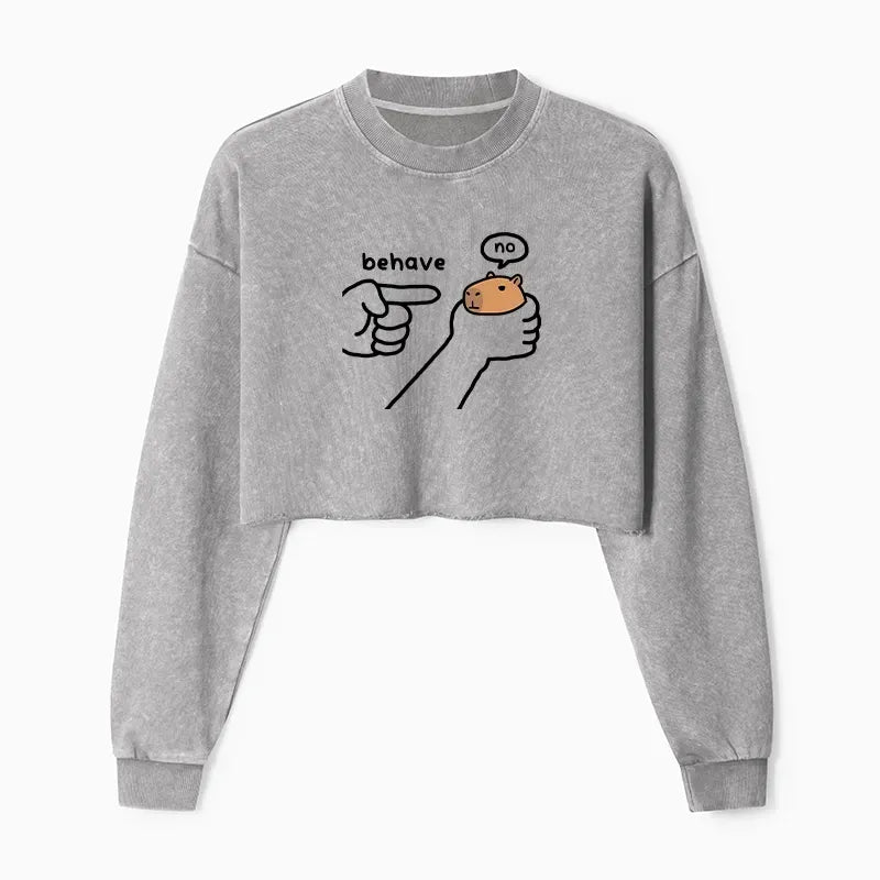 Kyoto-Lion Dishonest Capybara Washed Crop Sweatshirt
