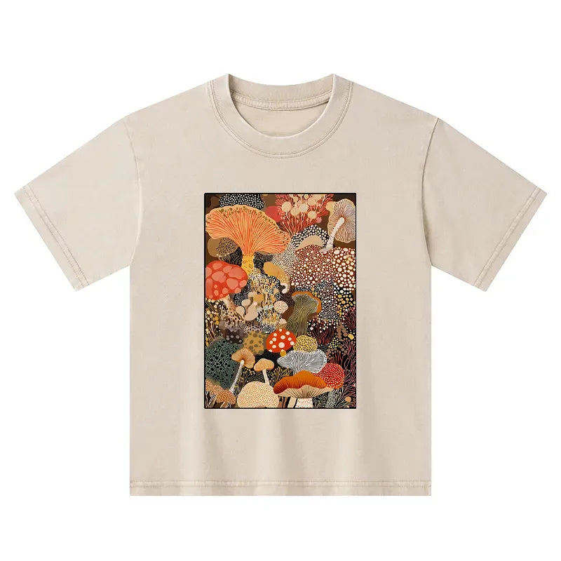 Kyoto-Lion Psychedelic Mushroom Paintings Kids Washed T-Shirt