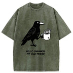 Kyoto-Lion Crow Drinking Black Coffee Funny Washed T-Shirt
