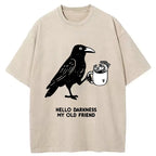 Kyoto-Lion Crow Drinking Black Coffee Funny Washed T-Shirt