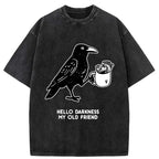 Kyoto-Lion Crow Drinking Black Coffee Funny Washed T-Shirt