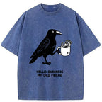 Kyoto-Lion Crow Drinking Black Coffee Funny Washed T-Shirt