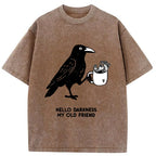 Kyoto-Lion Crow Drinking Black Coffee Funny Washed T-Shirt