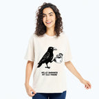 Kyoto-Lion Crow Drinking Black Coffee Funny Washed T-Shirt