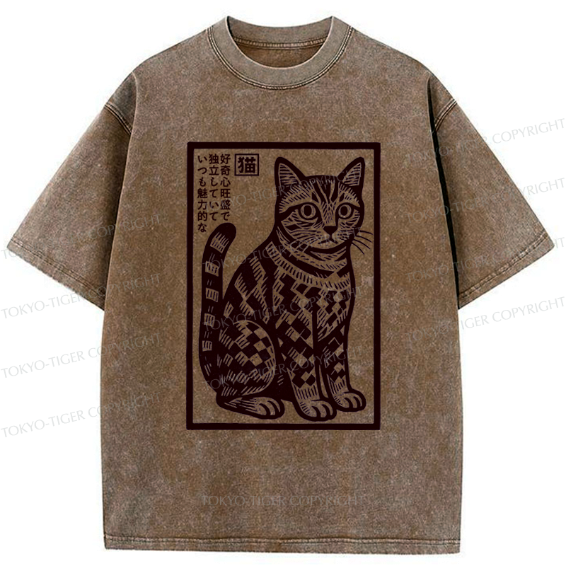 Japanese vintage cat washed t-shirt