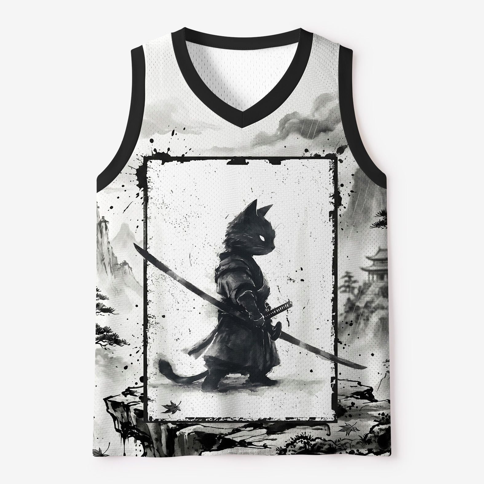 Japanese Cat Samurai Mesh Tank Top