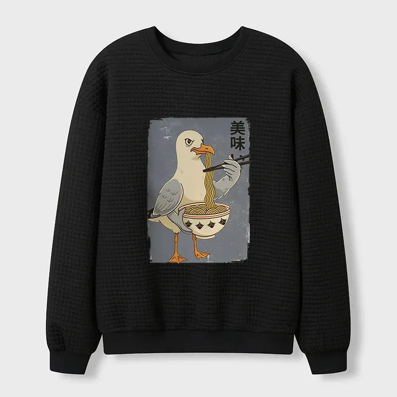 Kyoto-Lion Pigeons Eating Ramen Waffle Sweatshirt