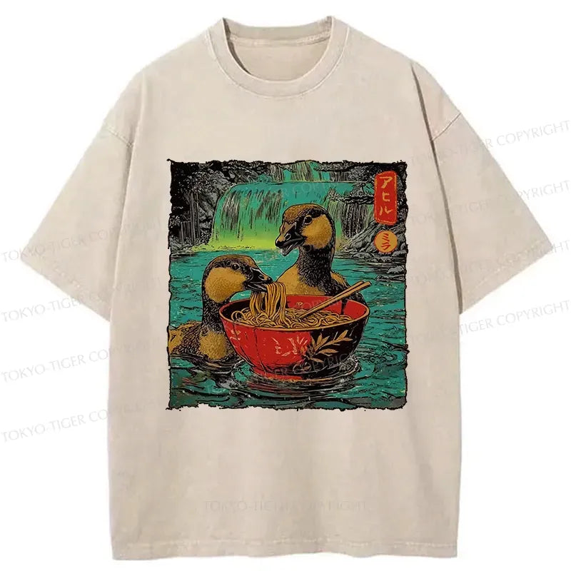 Kyoto-Lion Ramen Lover Goose Funny Washed T-Shirt